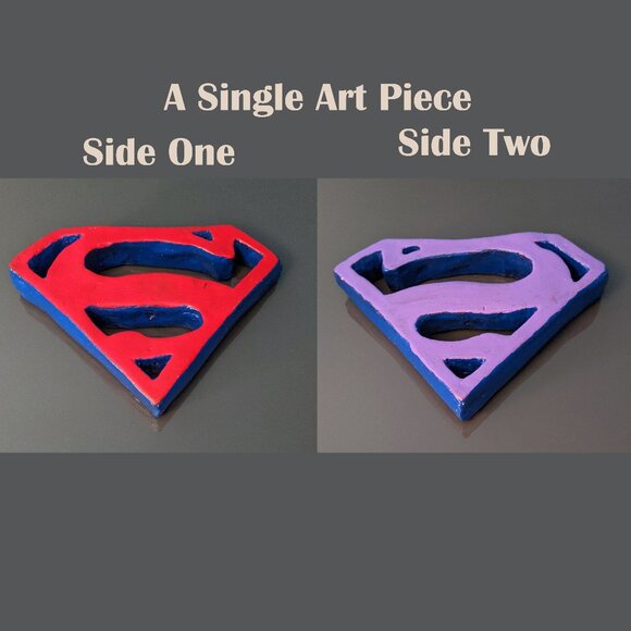 Superhero Ceramic Art Superman & Bizarro inspired Two-sided Ceramic Piece; DC - Picture 1 of 9